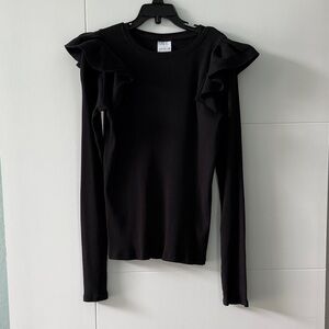 Zara Black Long Sleeve Ruffle Top